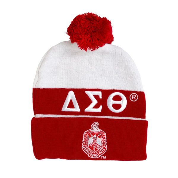 Embroidered Knit Beanie - Delta Sigma Theta, White