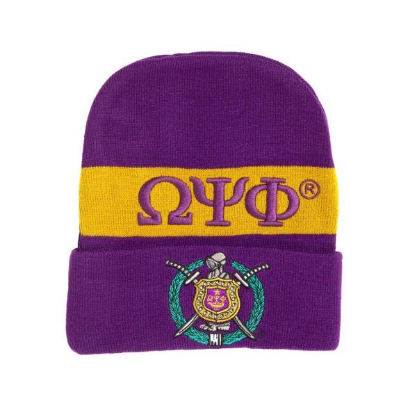 Embroidered Knit Beanie - Omega Psi Phi, Purple