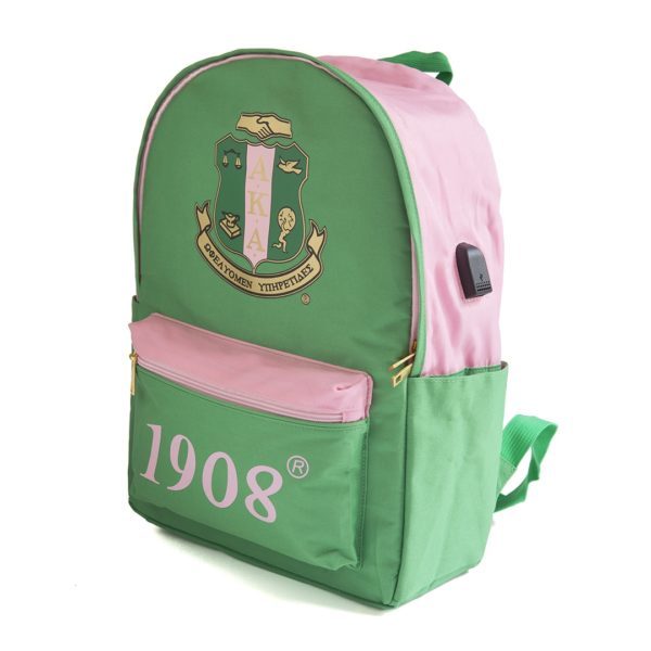 USB-Port Backpack - Alpha Kappa Alpha, Green