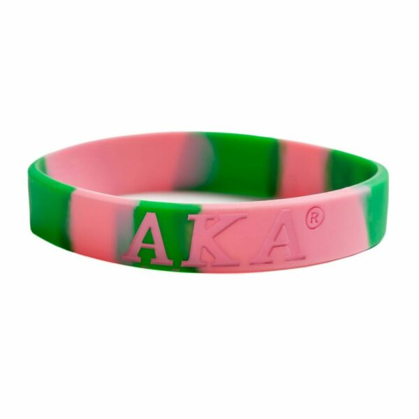 Tie-Dye Silicone Wristband - Alpha Kappa Alpha, Pink/Green
