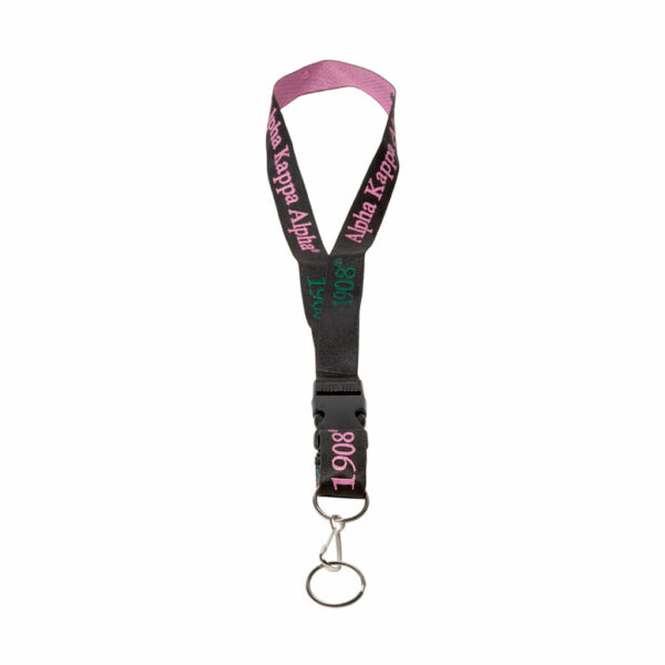 Woven Embroidered Lanyard - Alpha Kappa Alpha, Black